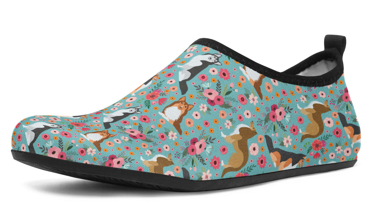 Sheltie Flower Aqua Barefoot Shoes