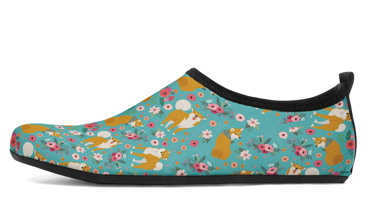 Shiba Inu Flower Aqua Barefoot Shoes