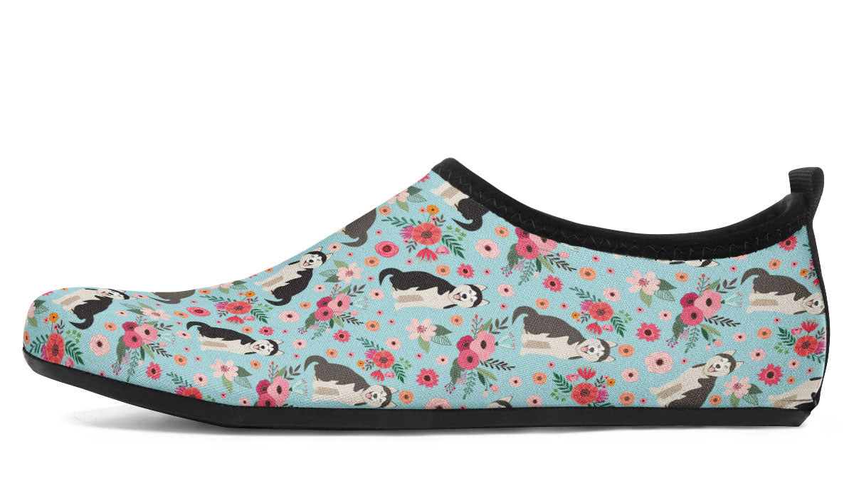 Siberian Husky Flower Aqua Barefoot Shoes