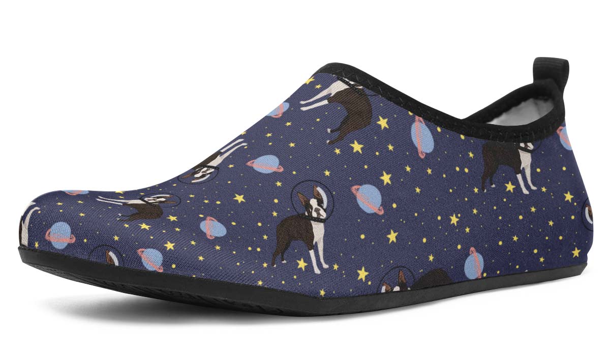 Space Boston Terrier Aqua Barefoot Shoes