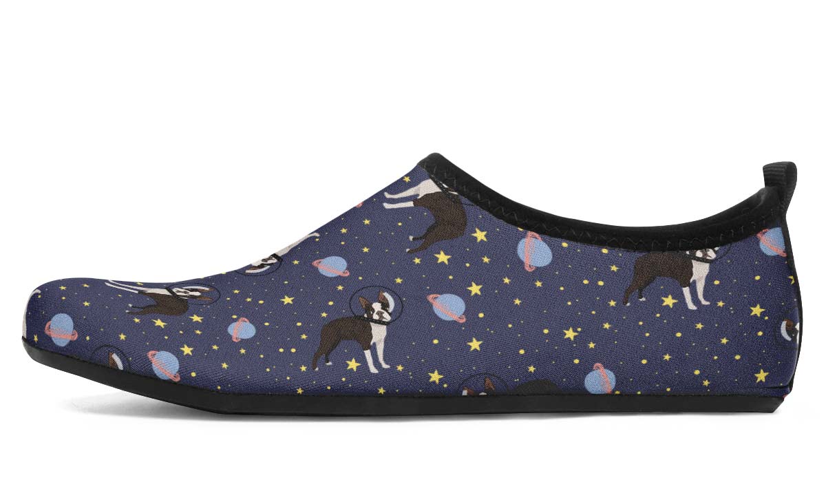Space Boston Terrier Aqua Barefoot Shoes