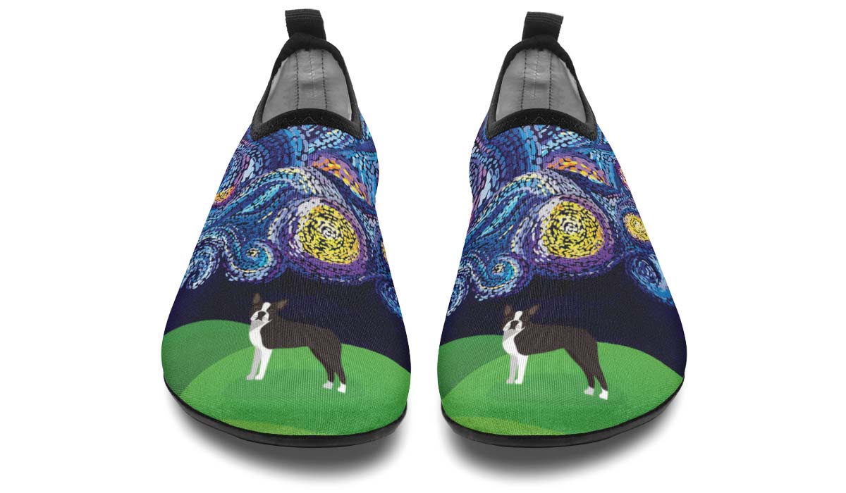 Starry Night Boston Terrier Aqua Barefoot Shoes