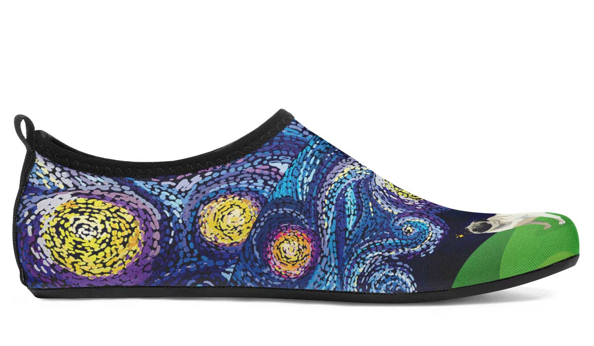 Starry Night Pug Aqua Barefoot Shoes