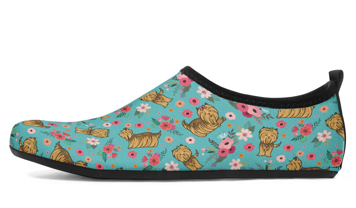 Yorkshire Terrier Flower Aqua Barefoot Shoes