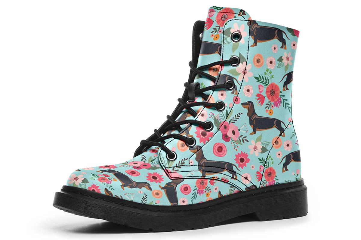 Black Dachshund Flower Boots