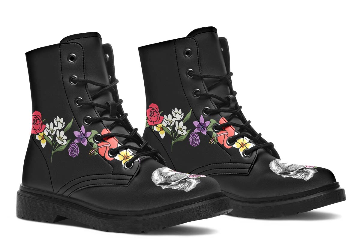 Floral Anatomy Skull Boots