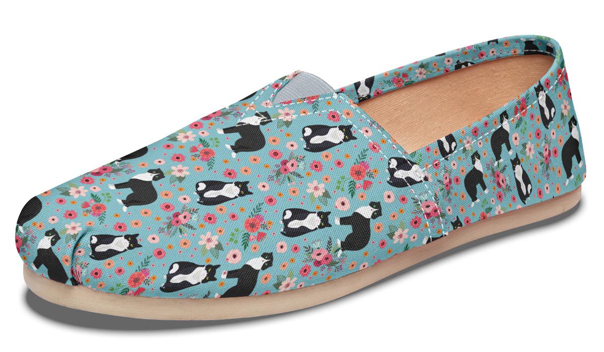 Black & White Cat Flower Casual Shoes