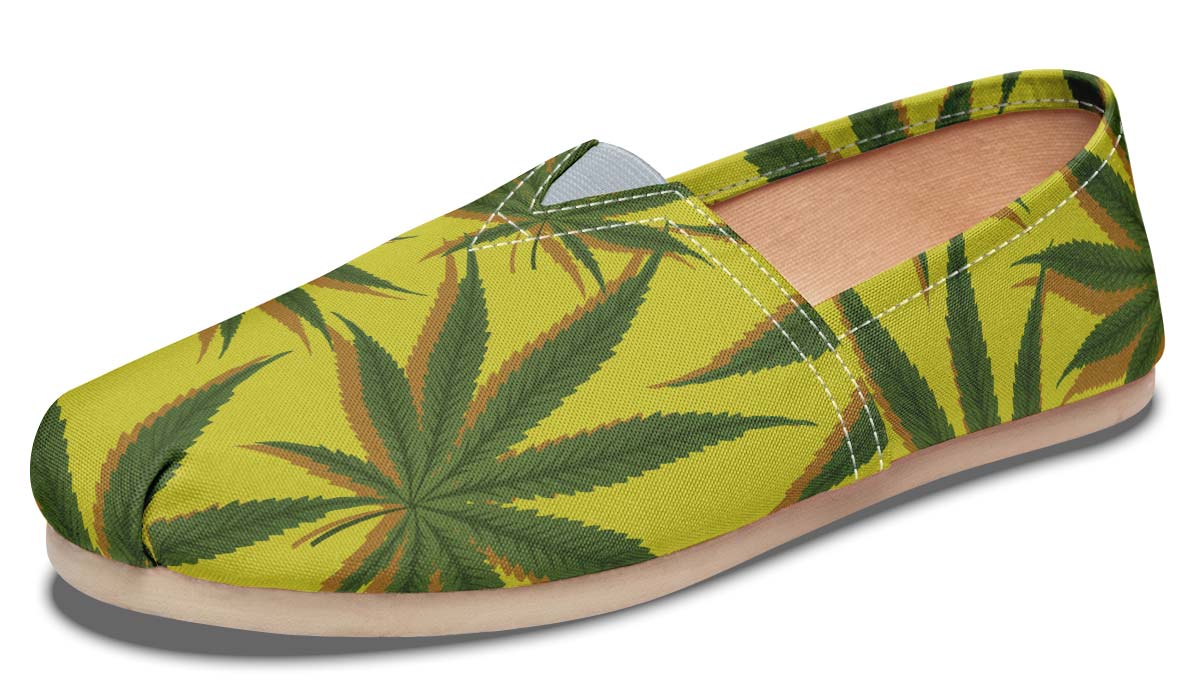 Yellow Cannabis Pattern Casual Shoes