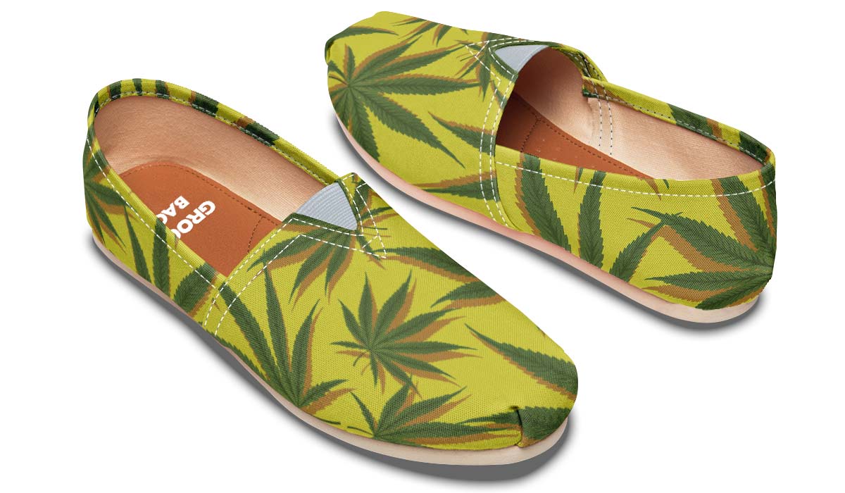 Yellow Cannabis Pattern Casual Shoes