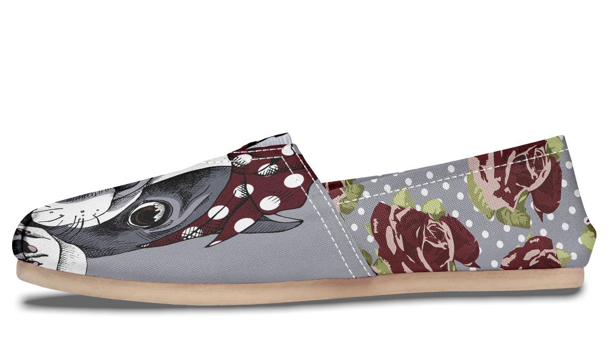 Floral Boston Terrier Dark Red Casual Shoes