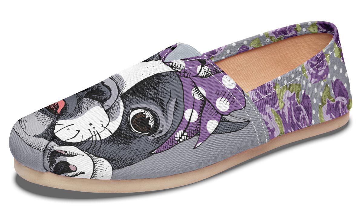 Floral Boston Terrier Purple Casual Shoes