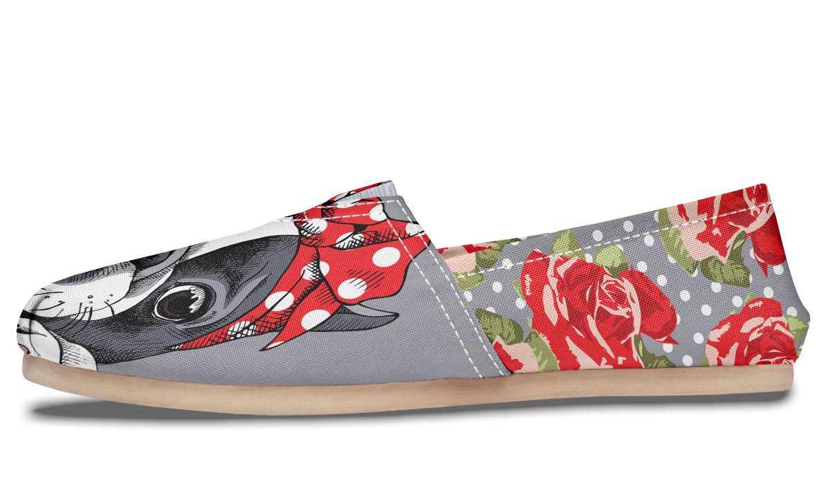 Floral Boston Terrier Red Casual Shoes