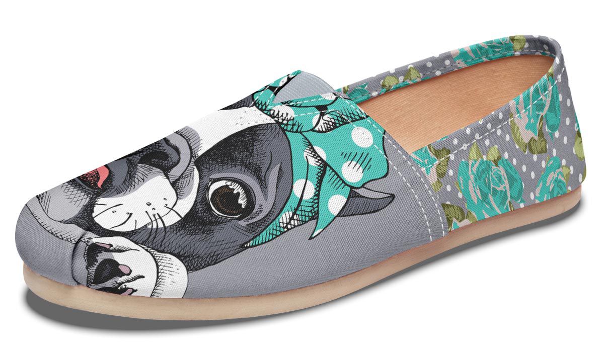 Floral Boston Terrier Turquoise Casual Shoes