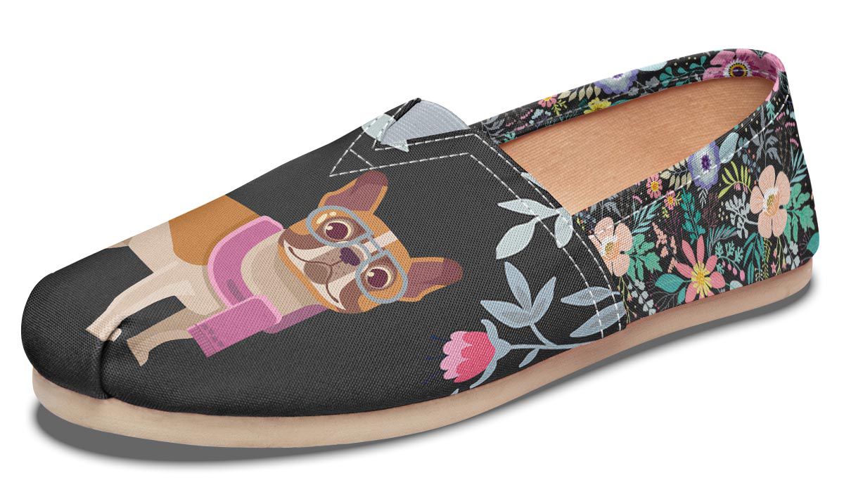 Floral French Bulldog Casual Shoes