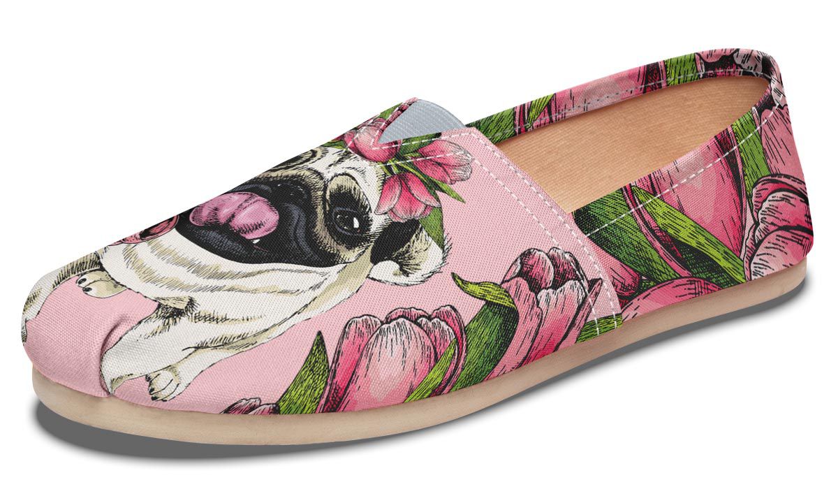 Goofy Floral Pug Casual Shoes