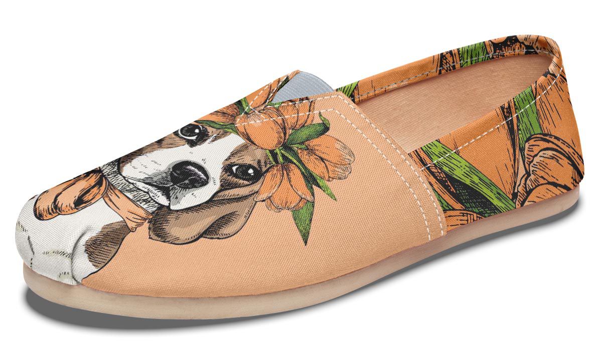 Orange Floral Beagle Casual Shoes