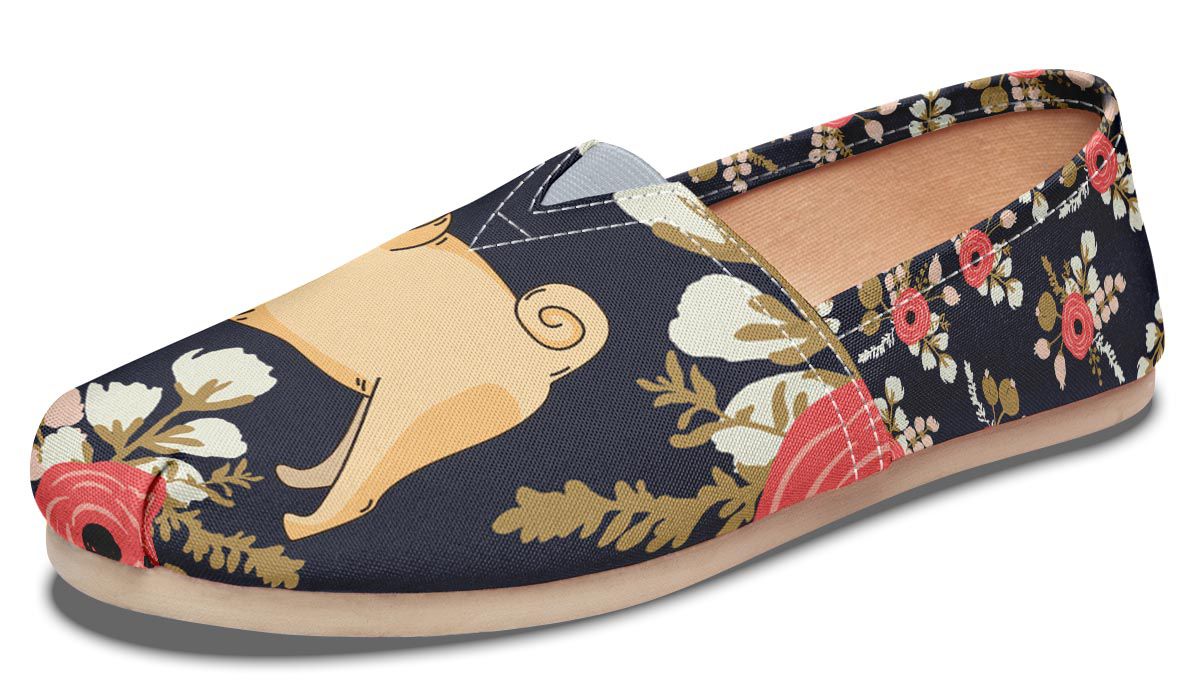 Silly Floral Pug Casual Shoes