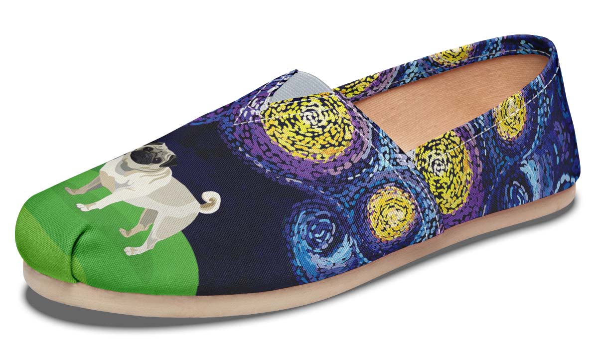 Starry Night Pug Casual Shoes
