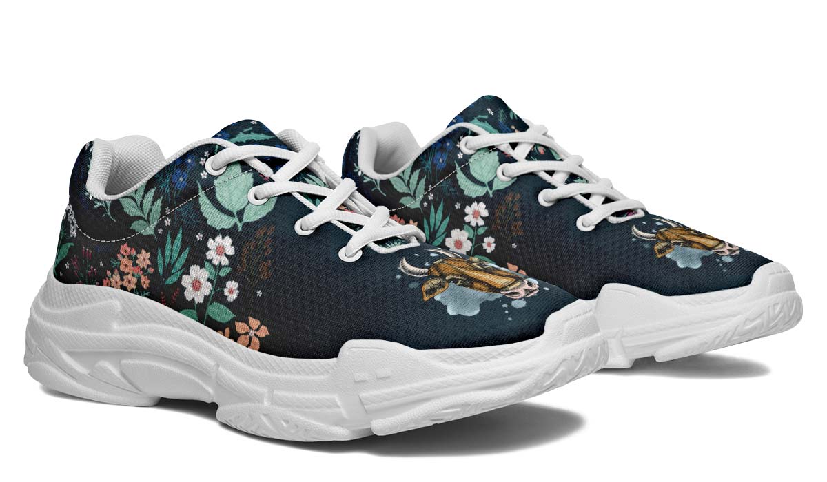 Blue Floral Cow Chunky Sneakers