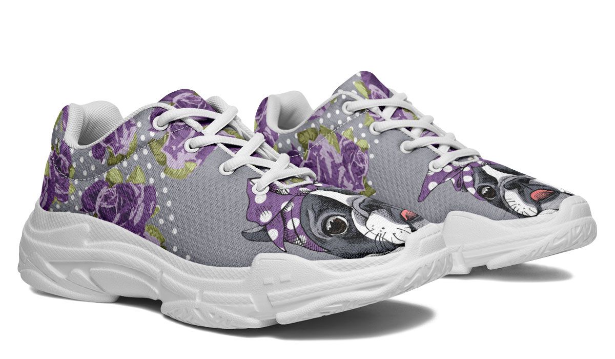 Floral Boston Terrier Purple Chunky Sneakers