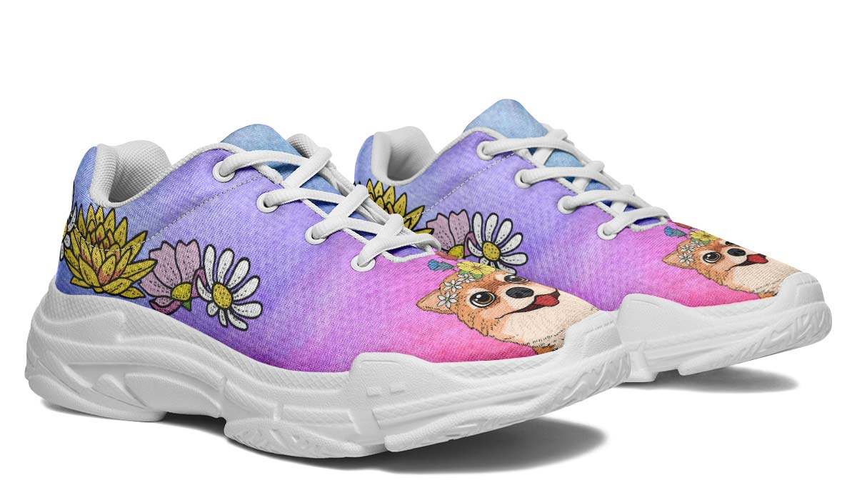 Fun Floral Pomeranian Chunky Sneakers