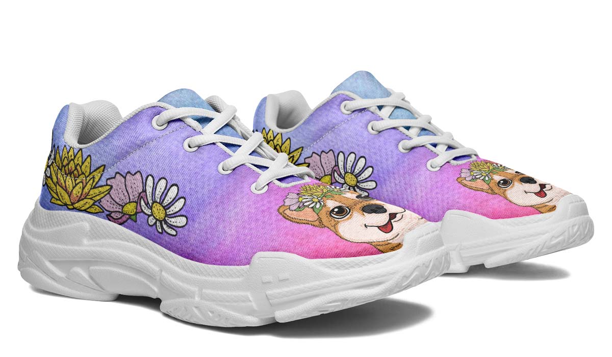 Fun Floral Shiba Inu Chunky Sneakers