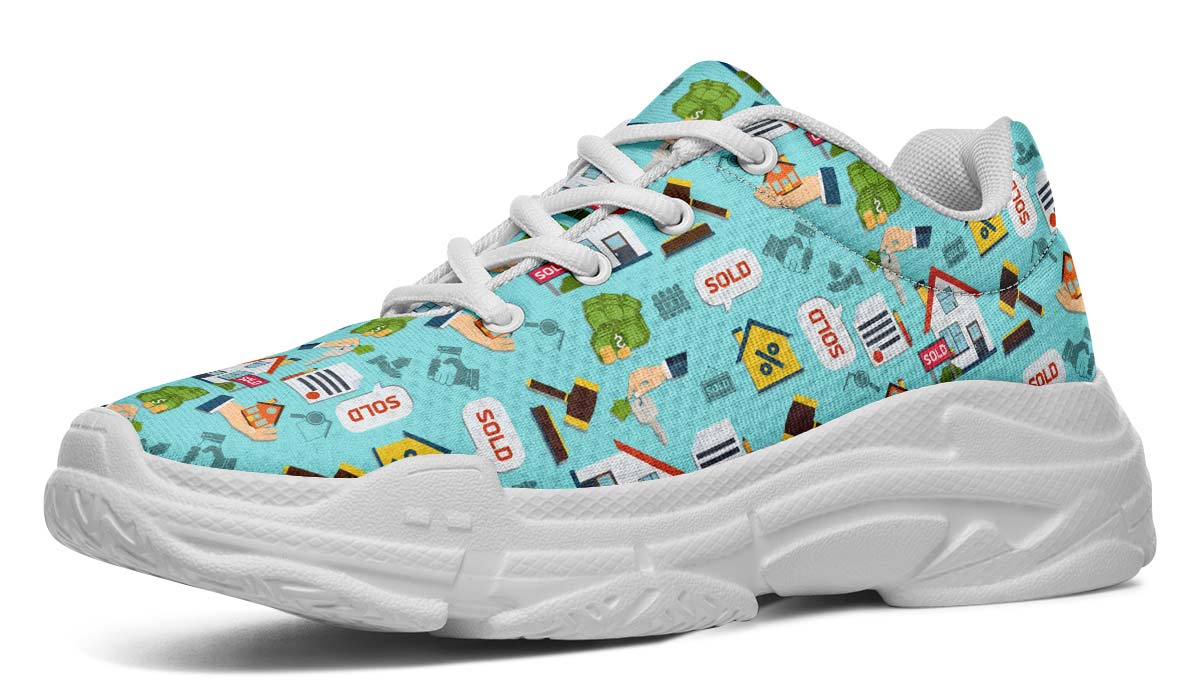 Real Estate Pattern Turquoise Chunky Sneakers
