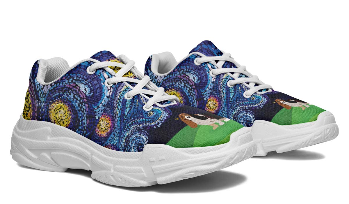 Starry Night Basset Hound Chunky Sneakers