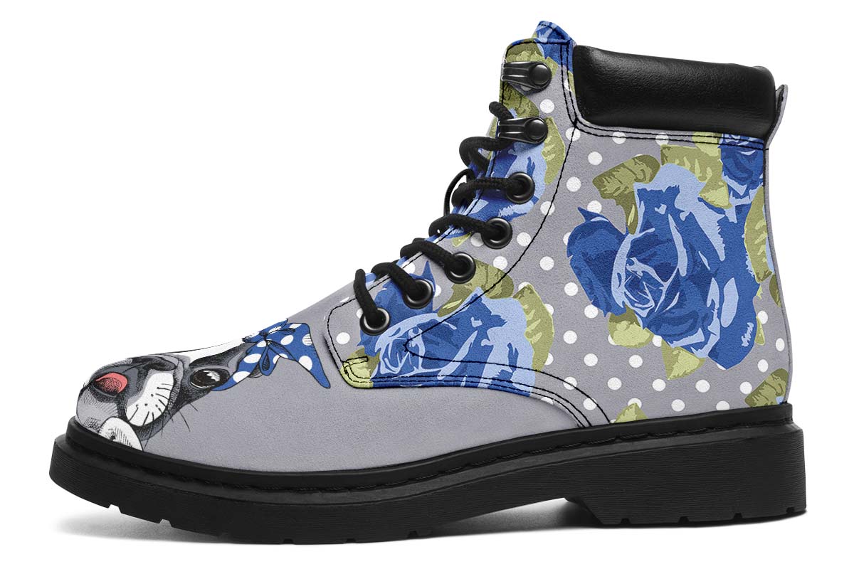 Floral Boston Terrier Blue Classic Vibe Boots