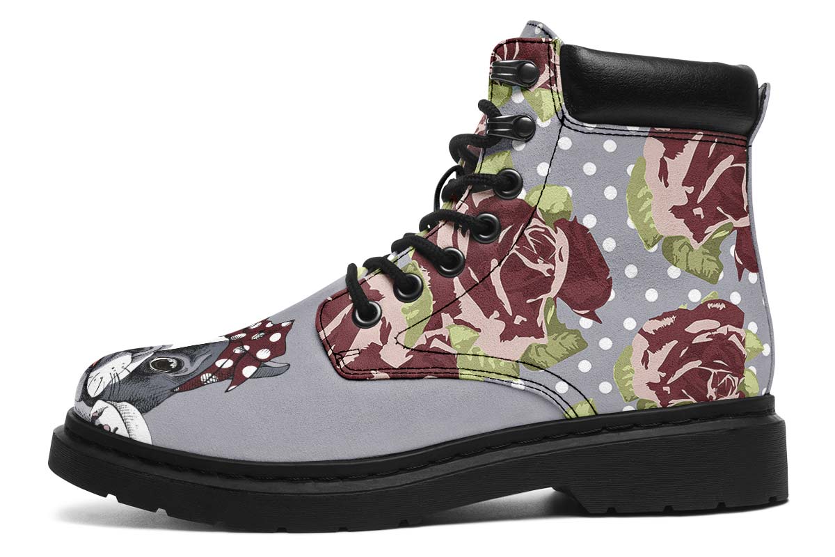 Floral Boston Terrier Dark Red Classic Vibe Boots