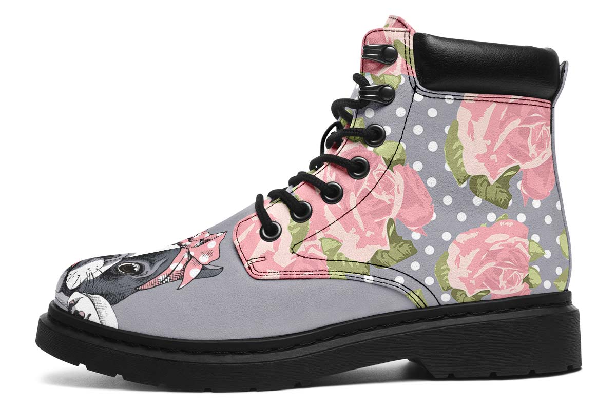 Floral Boston Terrier Pink Classic Vibe Boots