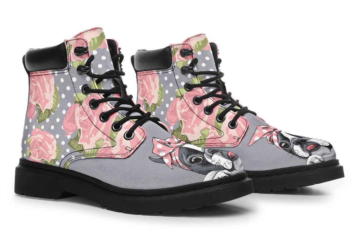 Floral Boston Terrier Pink Classic Vibe Boots