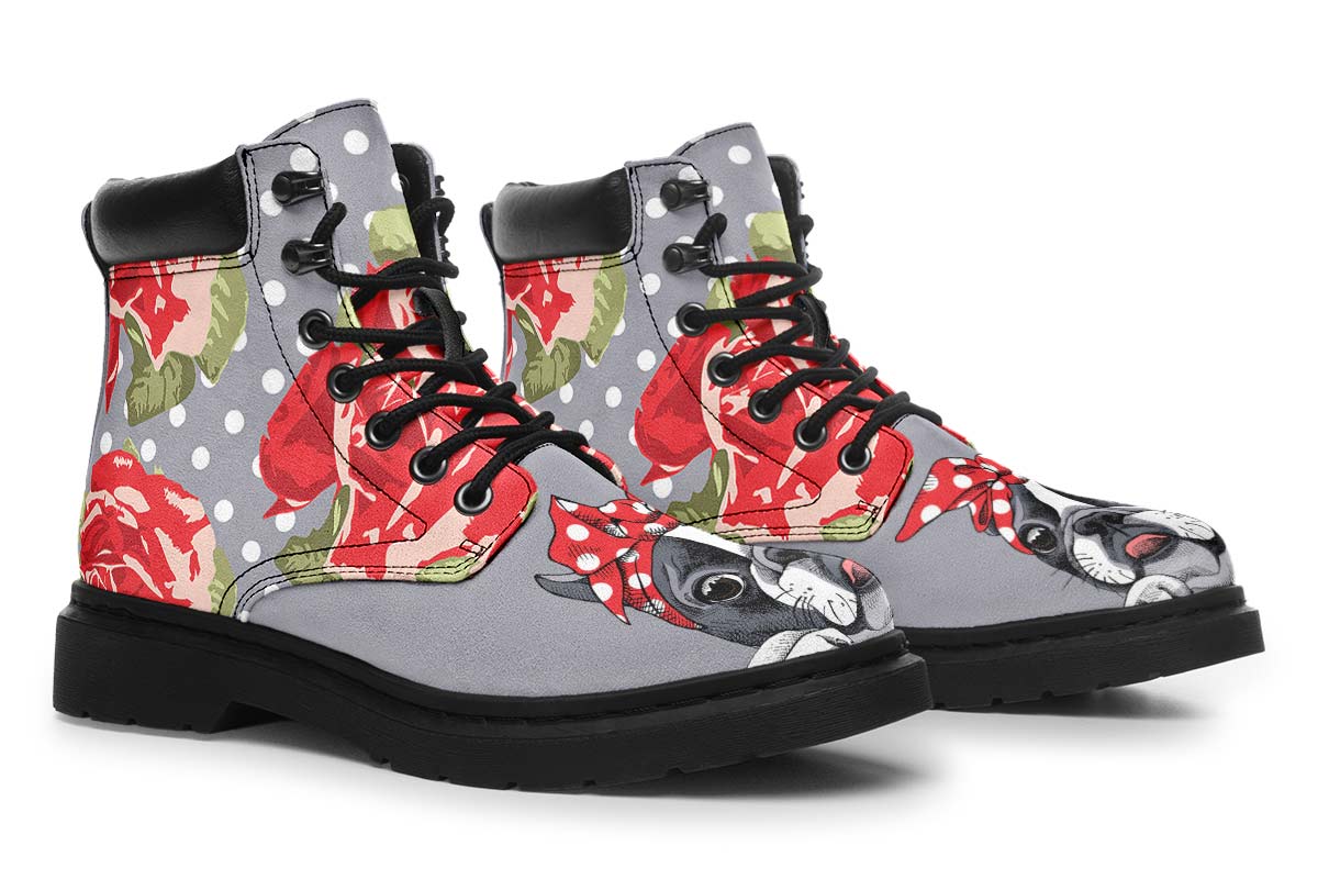 Floral Boston Terrier Red Classic Vibe Boots