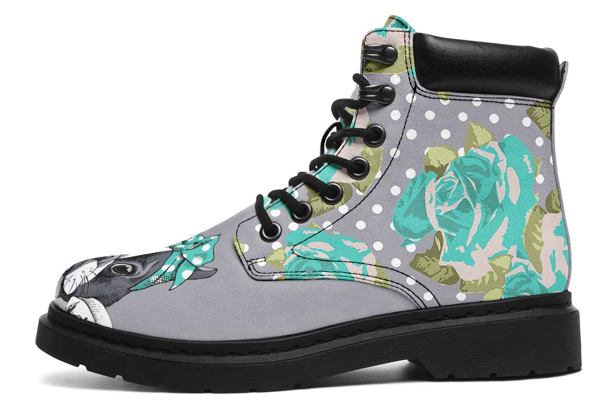Floral Boston Terrier Turquoise Classic Vibe Boots
