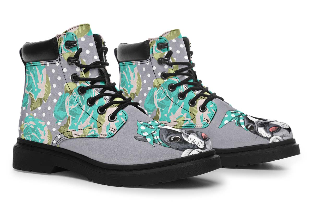 Floral Boston Terrier Turquoise Classic Vibe Boots