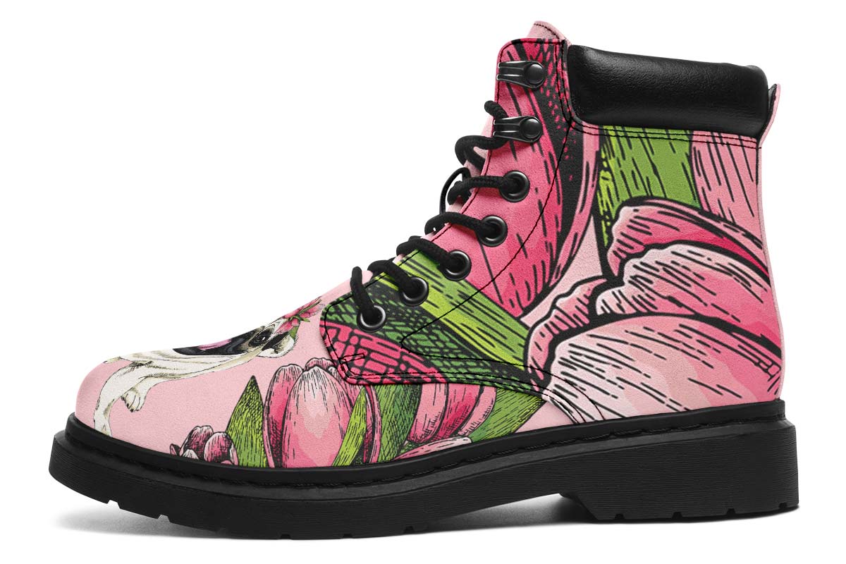 Goofy Floral Pug Classic Vibe Boots