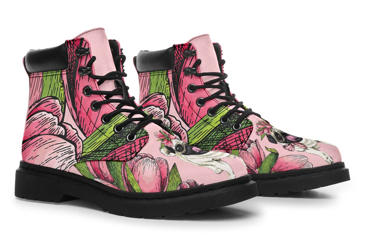 Goofy Floral Pug Classic Vibe Boots