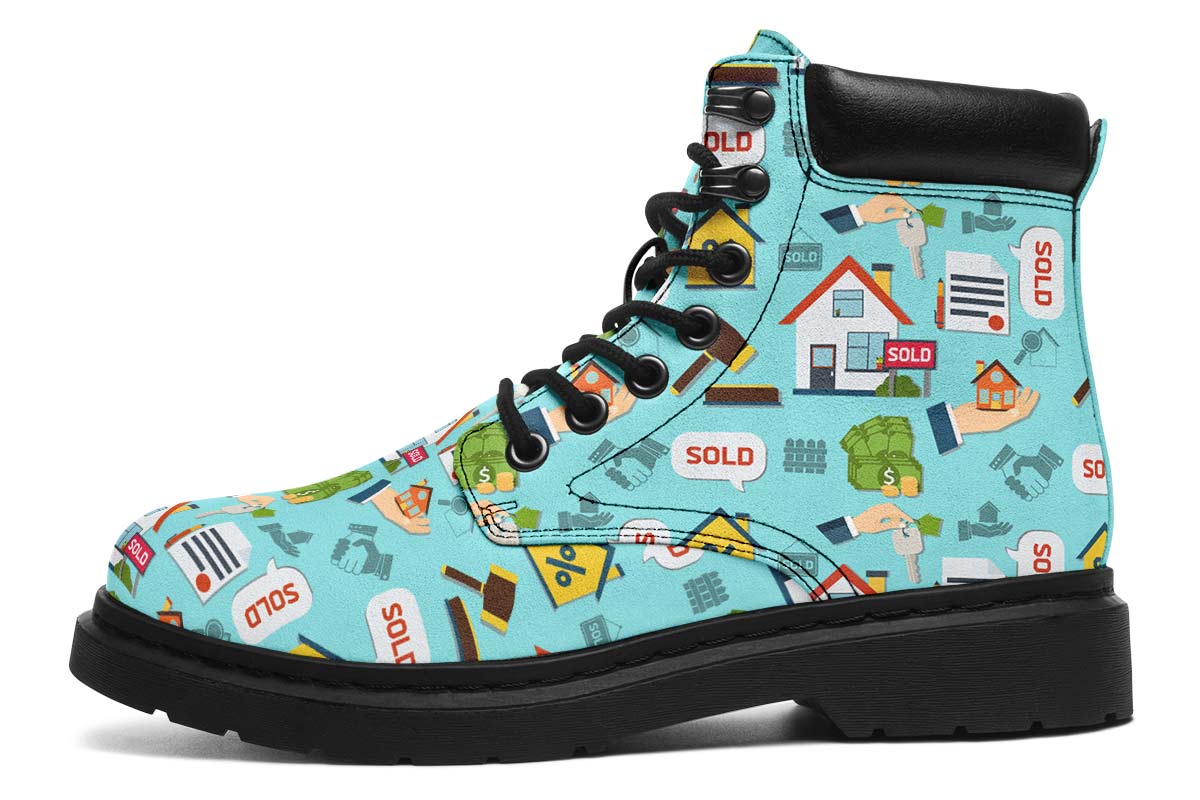 Real Estate Pattern Turquoise Classic Vibe Boots