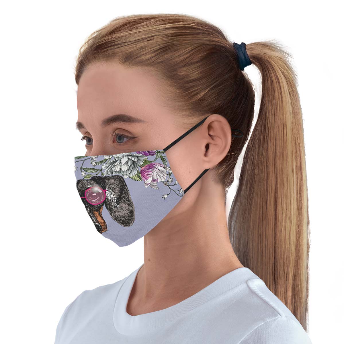 Floral Dachshund Face Cover