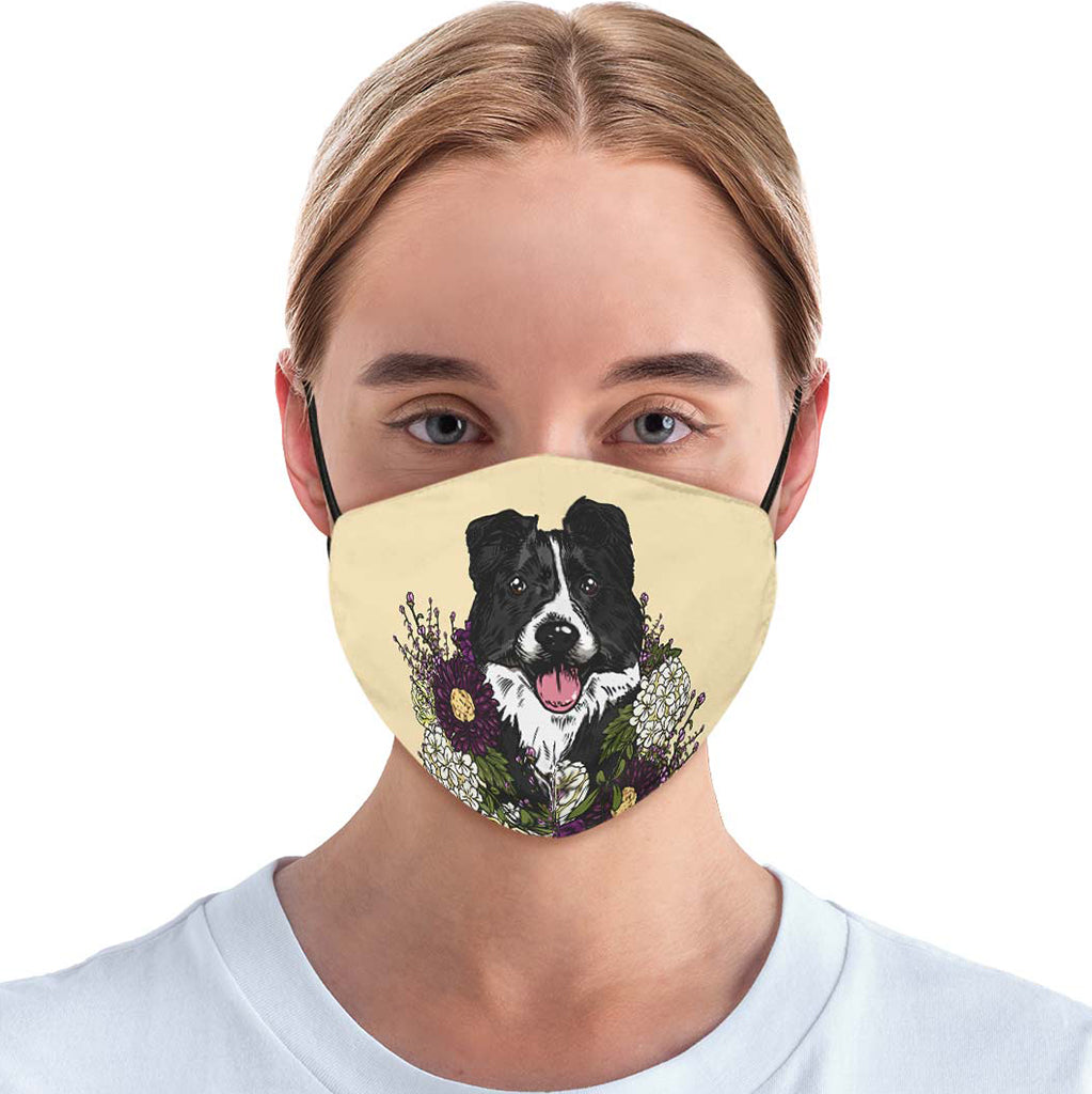 Illustrated Border Collie Face Cover
