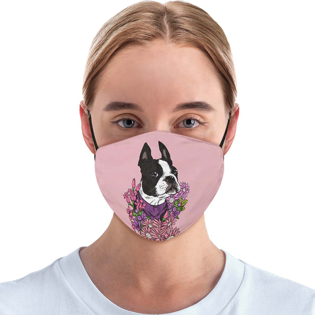 Illustrated Boston Terrier Face Cover