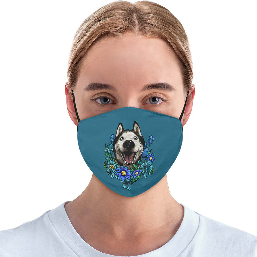 Illustrated Siberian Husky Face Cover