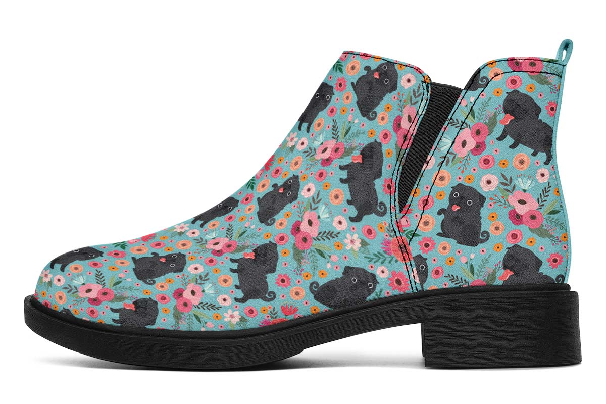 Black Pug Flower Neat Vibe Boots