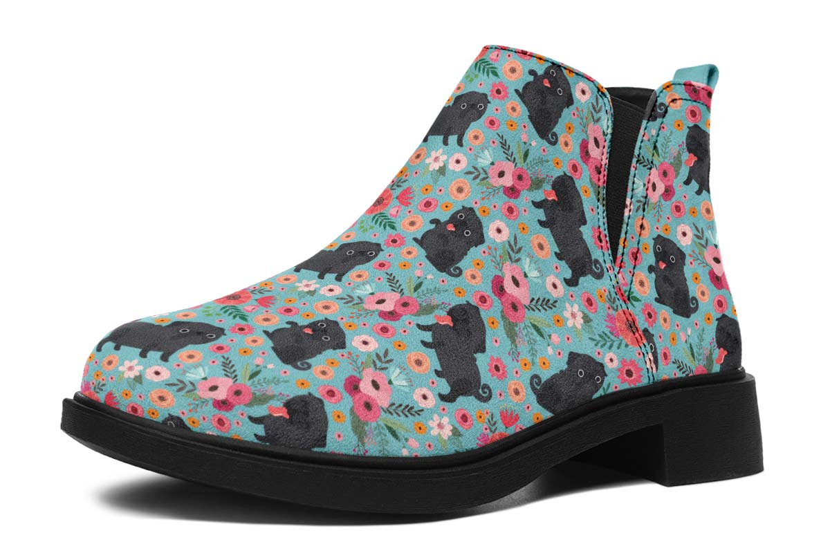 Black Pug Flower Neat Vibe Boots