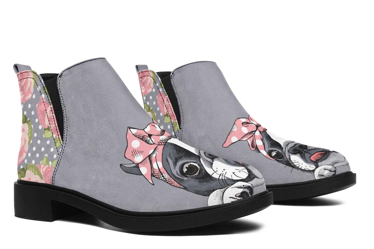 Floral Boston Terrier Pink Neat Vibe Boots