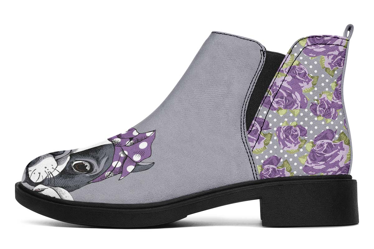 Floral Boston Terrier Purple Neat Vibe Boots