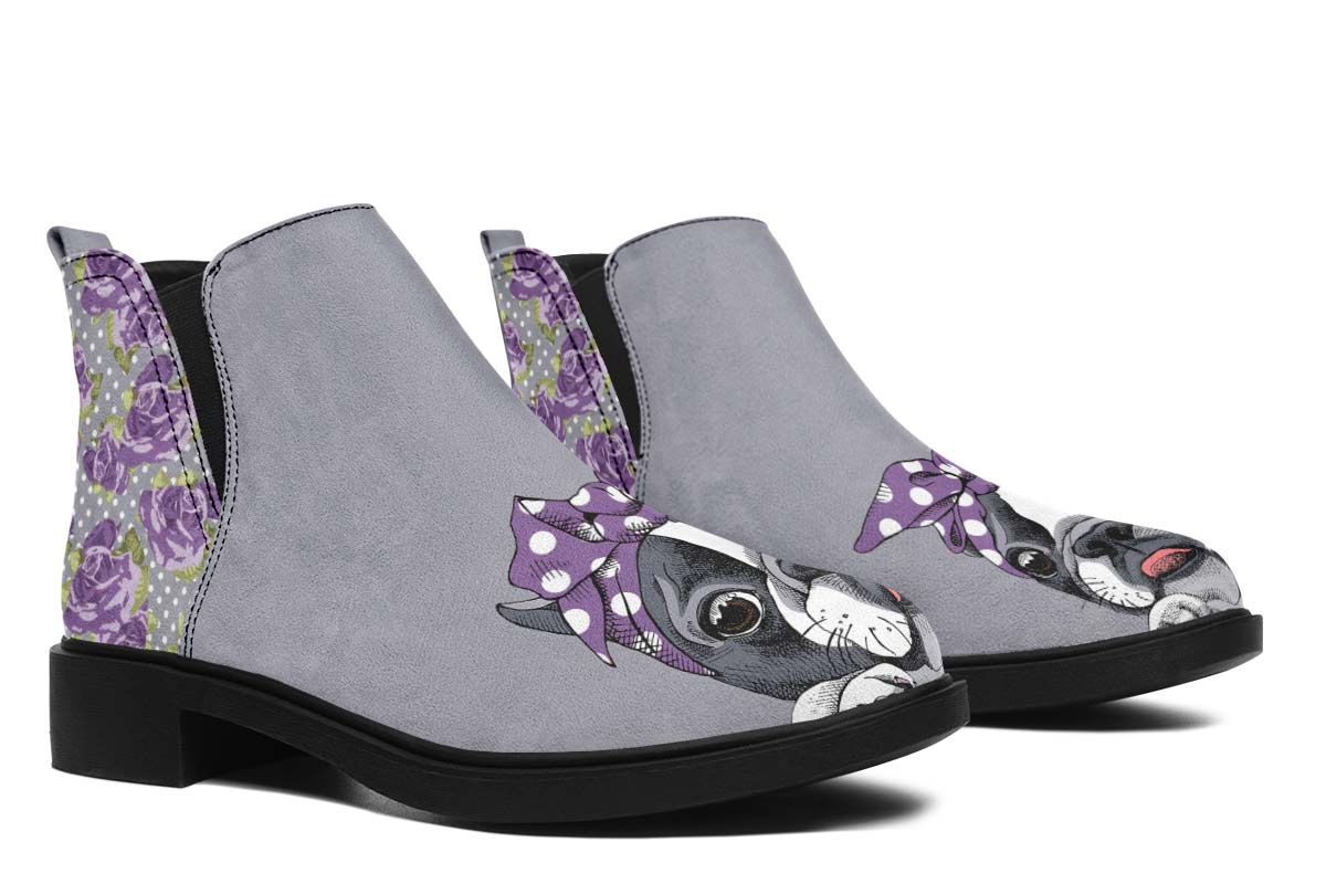 Floral Boston Terrier Purple Neat Vibe Boots