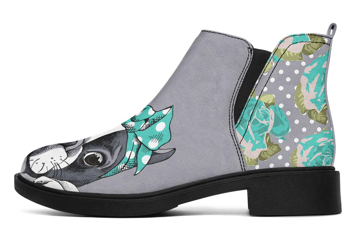 Floral Boston Terrier Turquoise Neat Vibe Boots