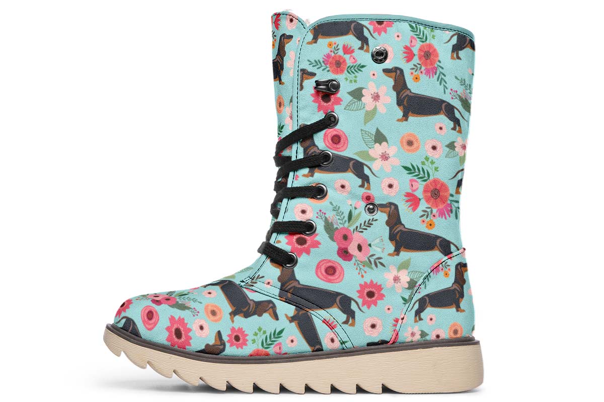 Black Dachshund Flower Polar Vibe Boots