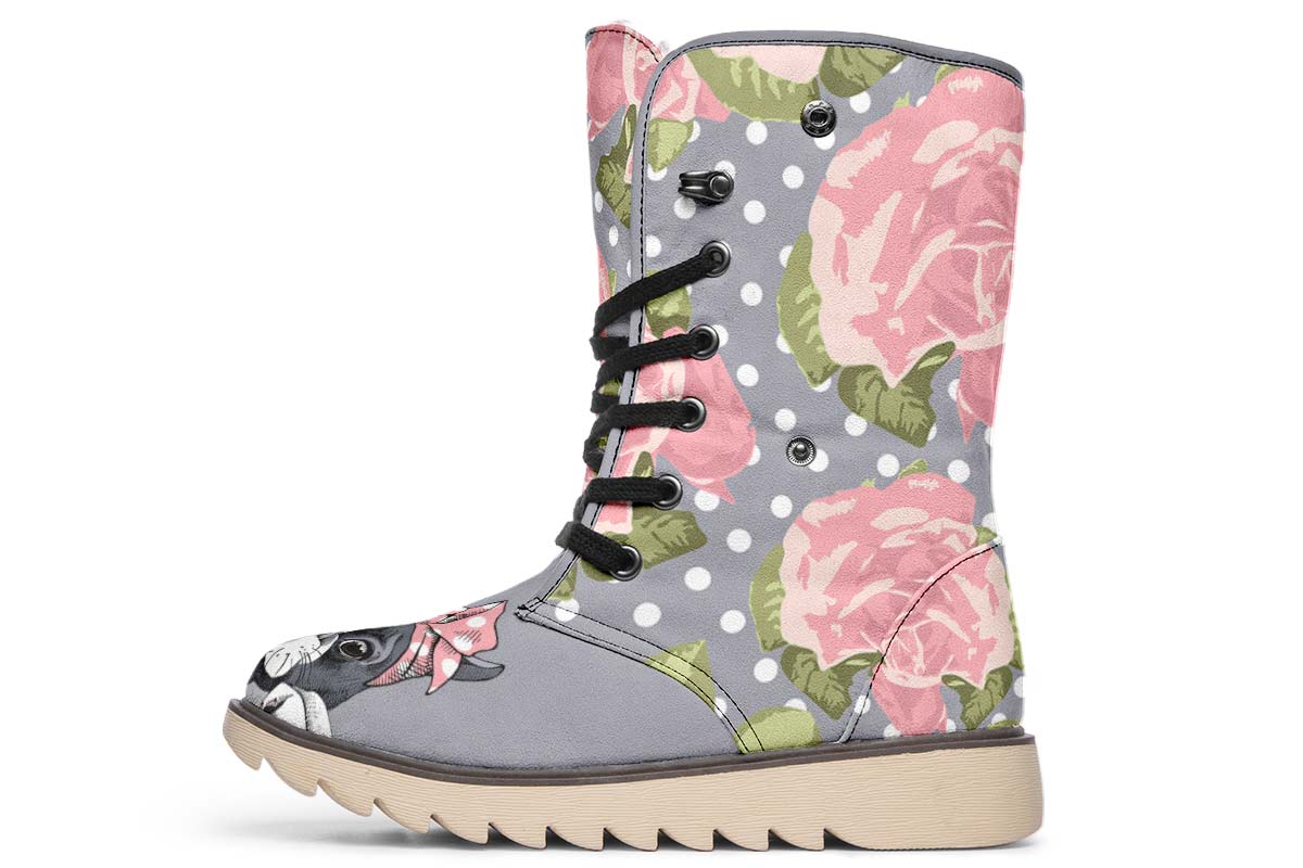 Floral Boston Terrier Pink Polar Vibe Boots